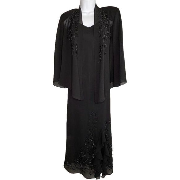 R&M Richards Black 2 Piece Set Dress Jacket Beaded 6P 6 Petite MOB MOG Formal‎ - Picture 4 of 11